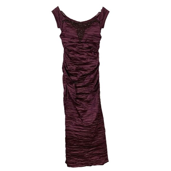 Alex Evenings Sz 4 Mermaid Gown Off The Shoulder Beaded Pleated Taffeta Crinkled - Picture 2 of 11